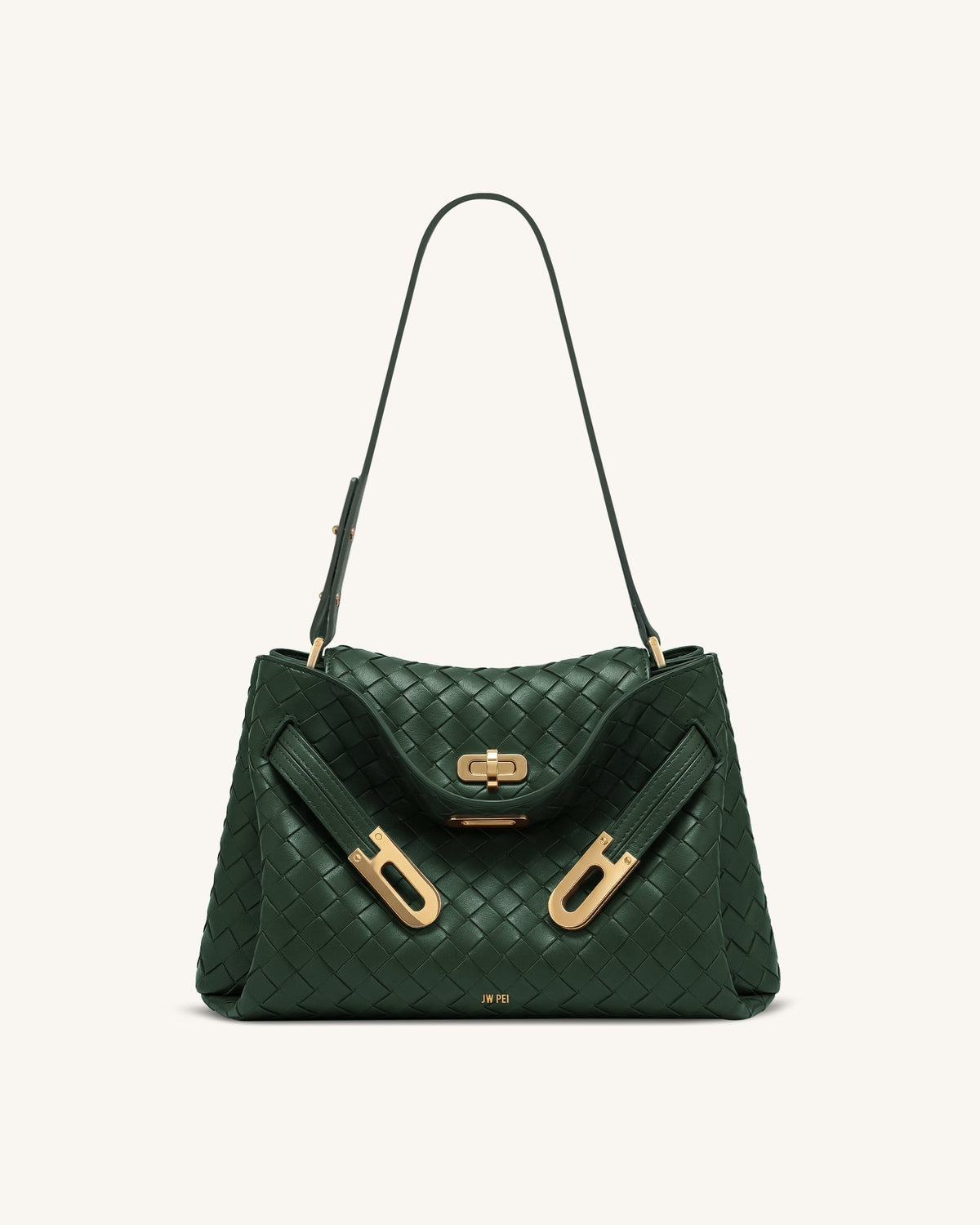 Rhea Woven Texture Double Buckle Shoulder Bag - Teal