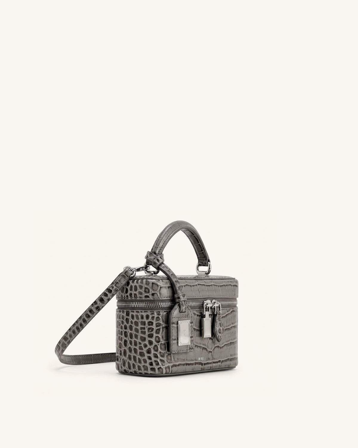 Cleo Box Shape Top Handle Bag - Grey Croc
