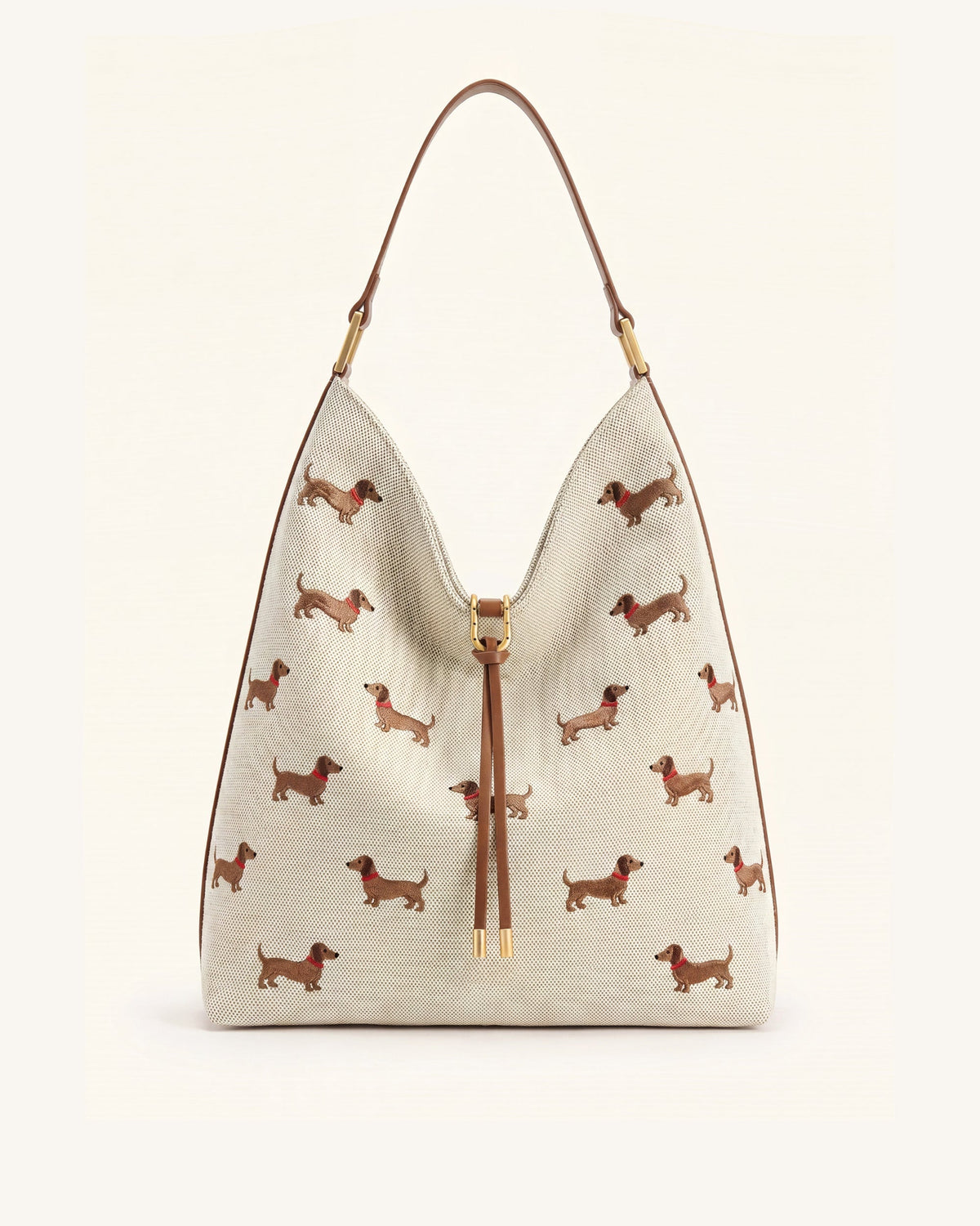 Aria Dog Embroidered Shoulder Bag - Caramel Brown