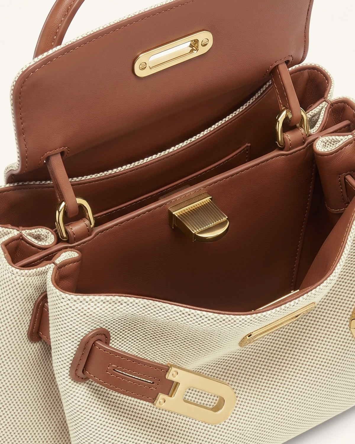 Rhea Small Double Buckle Shoulder Bag - Brown Canvas