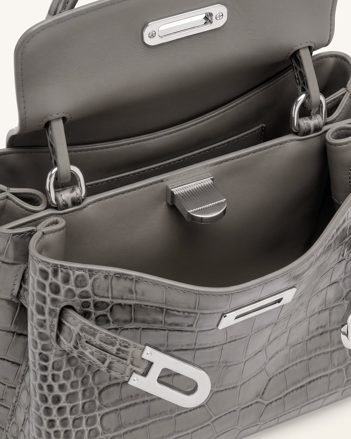 Rhea Small Double Buckle Shoulder Bag - Grey Croc