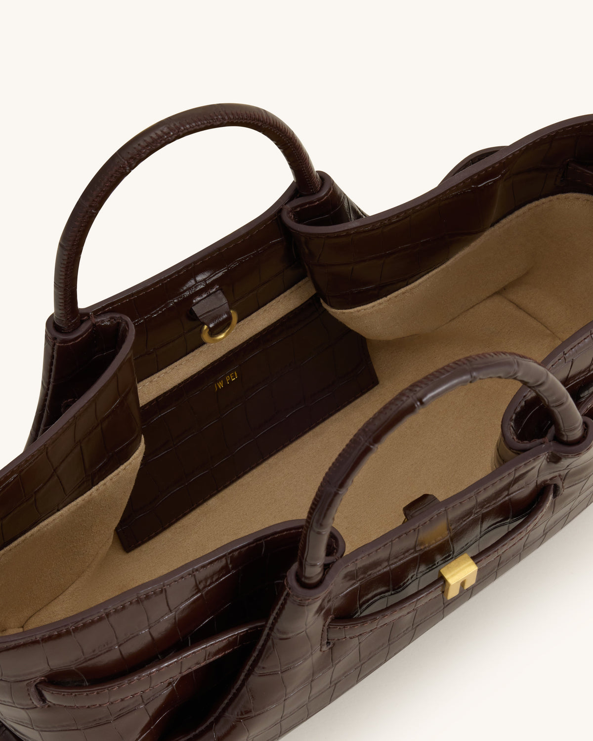 Maeve Dachshund Metal Charm Tote Bag - Dark Brown Croc