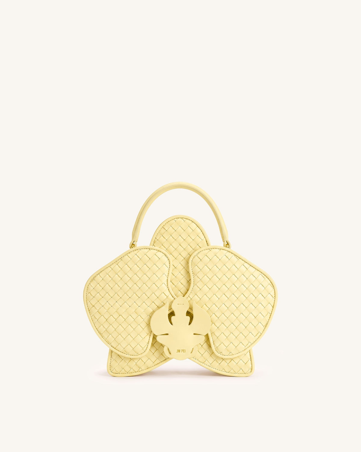 Flora Woven Orchid Shaped Top Handle Bag - Yellow