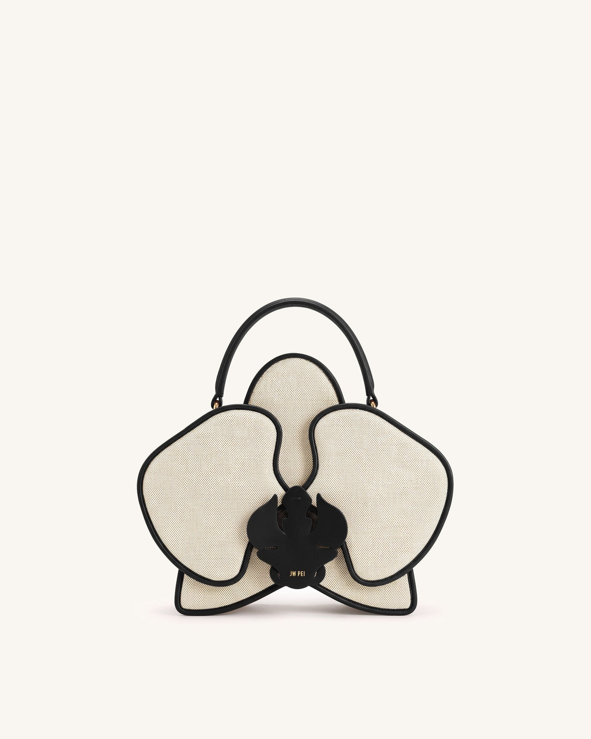 Flora Orchid Shaped Top Handle Bag - Black White Canvas