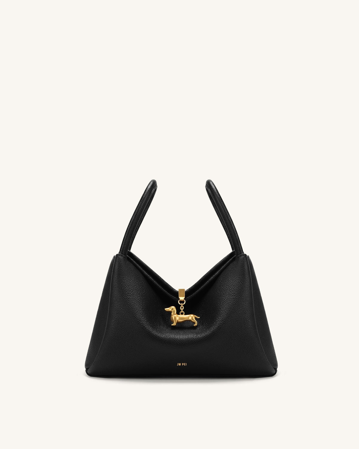 Maelle Dachshund Charm Double Handle Bag - Black