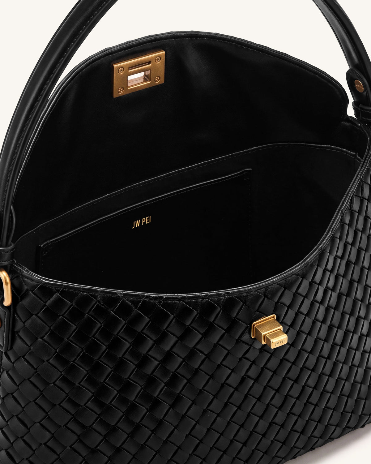 Lucia Woven Hobo Bag - Black