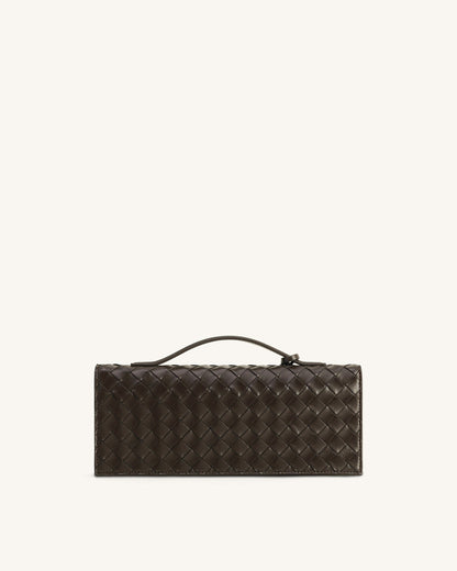 Celeste Woven Textured Envelope Top Handle Bag - Dark Brown