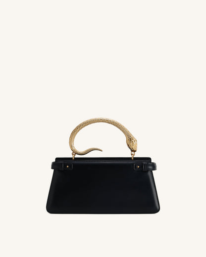 Elena Snake Handle Top Handle Bag - Black