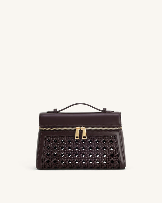 Thea Large Woven Top Handle Bag - Dark Red