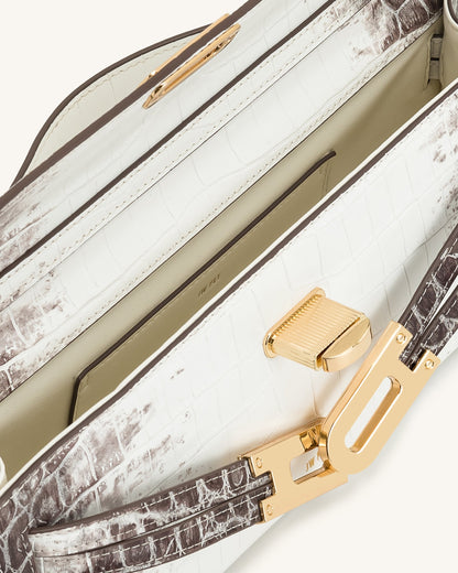 Bria Structured Top Handle Bag - White Croc