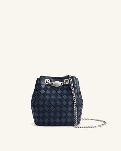 Yara Faux Suede Hand-Woven Bucket Bag - Dark Blue