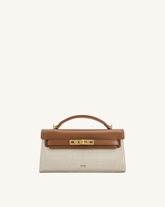 Noor Top Handle Bag - Brown Canvas