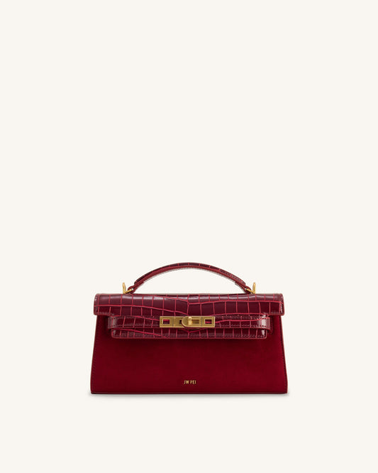 Noor Faux Suede Top Handle Bag - Red
