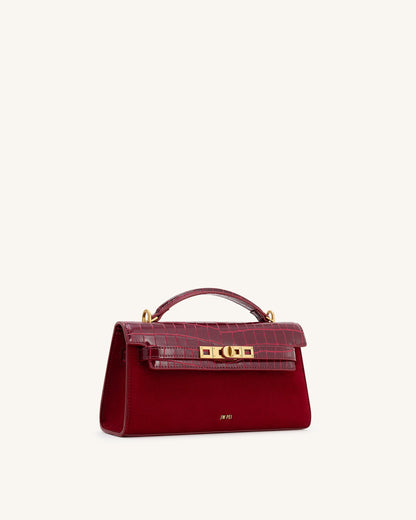 Noor Faux Suede Top Handle Bag - Red