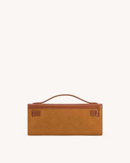 Bria Faux Suede Structured Top Handle Bag - Brown