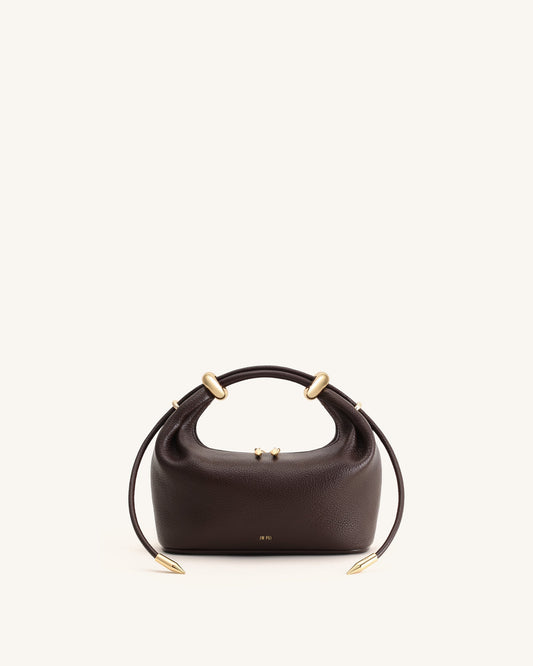 Ellie Metal Ring Embellished Top Handle Bag - Dark Brown