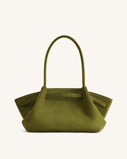 Hana Wide Faux Suede Tote Bag - Olive Green