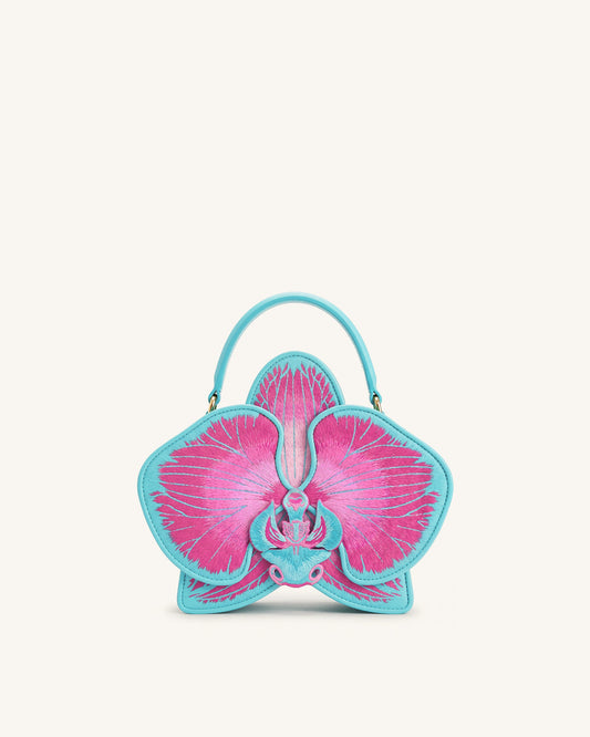 Flora Orchid Shaped Top Handle Bag - Pink Blue