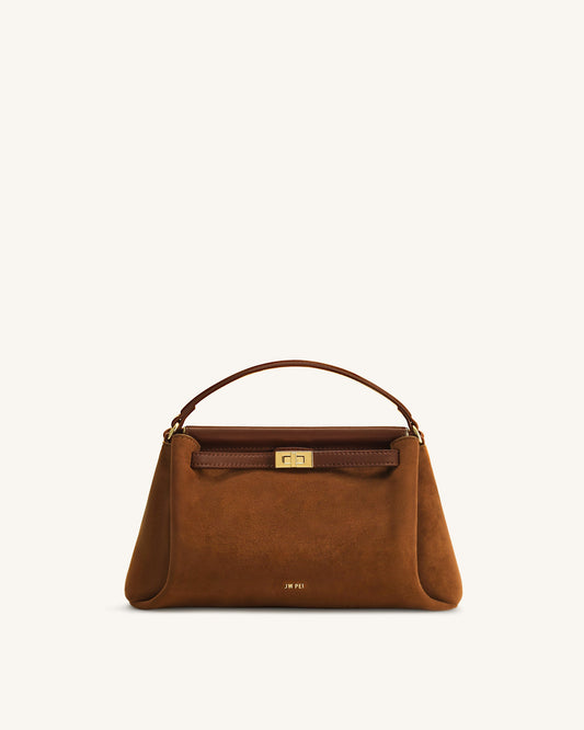 Carmen Faux Suede Top Handle Bag - Brown