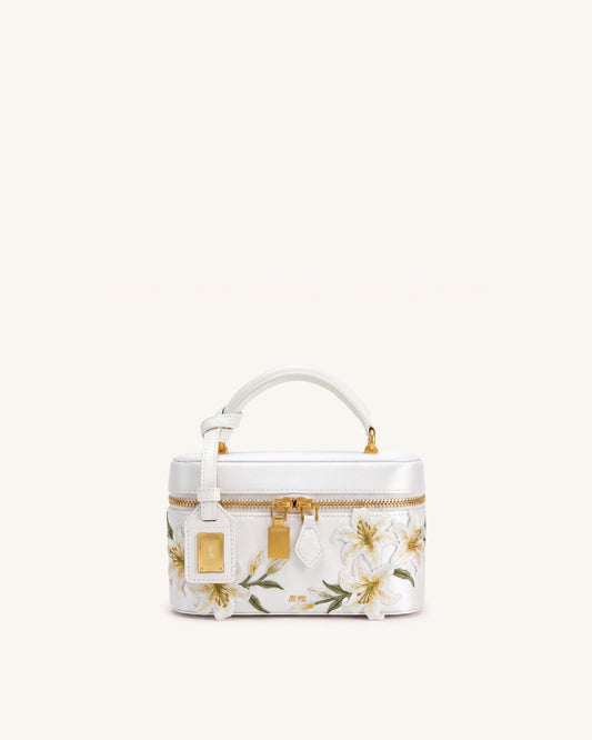 Cleo Embroidered Box Shape Top Handle Bag - Snow White