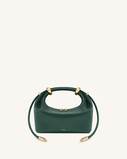 Ellie Metal Ring Embellished Top Handle Bag - Forest Green