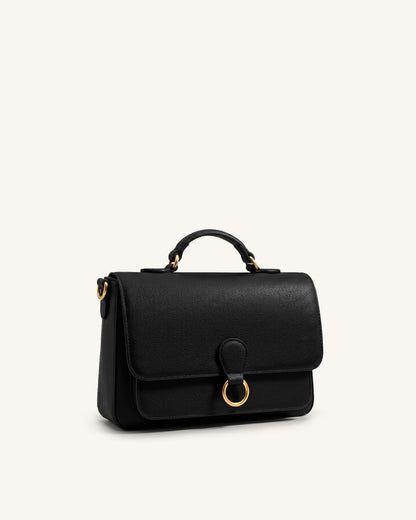 Mirelle Pebbled Top Handle Satchel - Black
