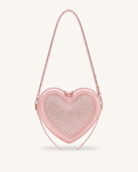 Arlene Artificial Crystal Heart Shaped Crossbody Bag - Light Pink