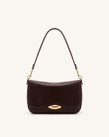 Sofia Classic Flap Shoulder Bag - Dark Brown