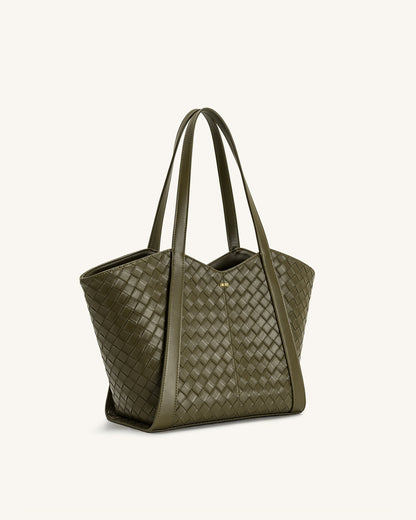 Kiana Large Capacity Weave Texture Tote Bag - Dark Olive