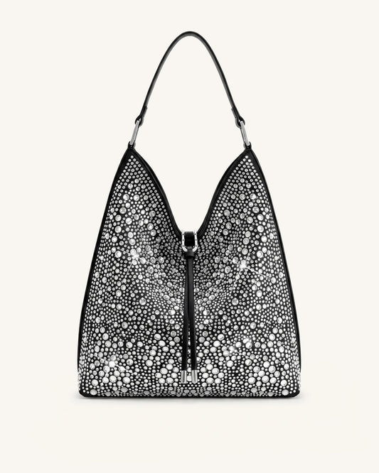 Aria Artificial Crystal Shoulder Bag - Jet Black