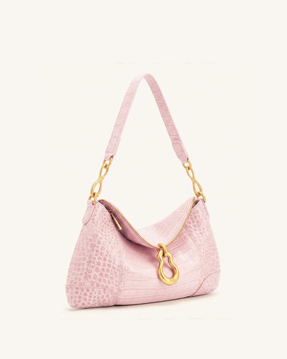 Jayla Metal Pendant Embellished Shoulder Bag - Pink Croc