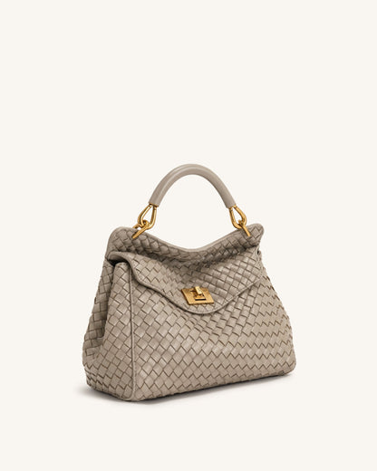 Lucia Classic Woven Top Handle Bag - Mud Gray