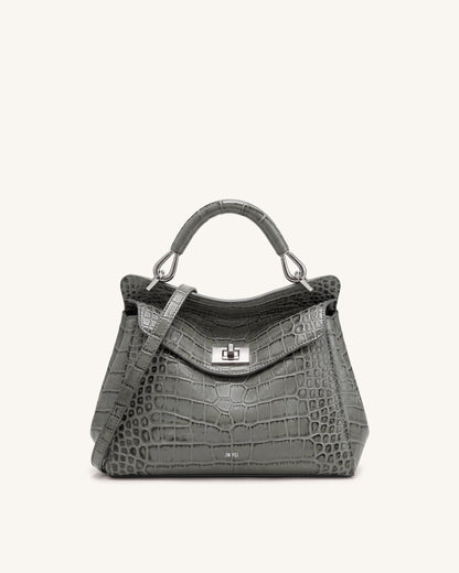 Lucia Classic Top Handle Bag - Grey Croc