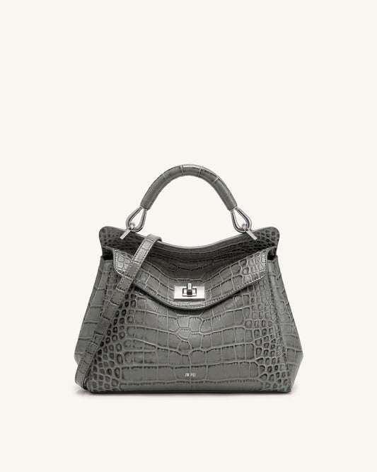Lucia Classic Top Handle Bag - Grey Croc
