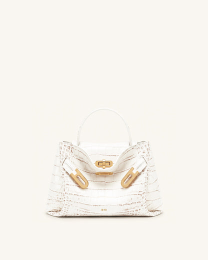 Rhea Small Double Buckle Shoulder Bag - White Croc