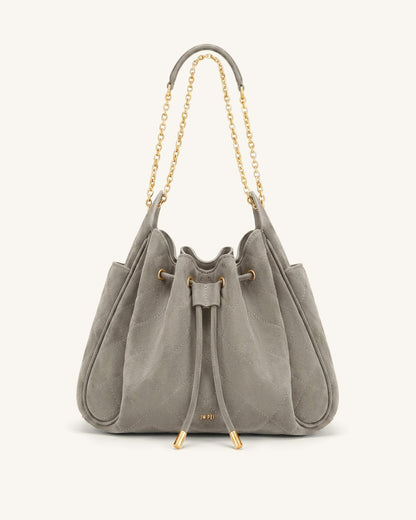 Rowan Faux Suede Quilted Chain Bucket Bag - Gray