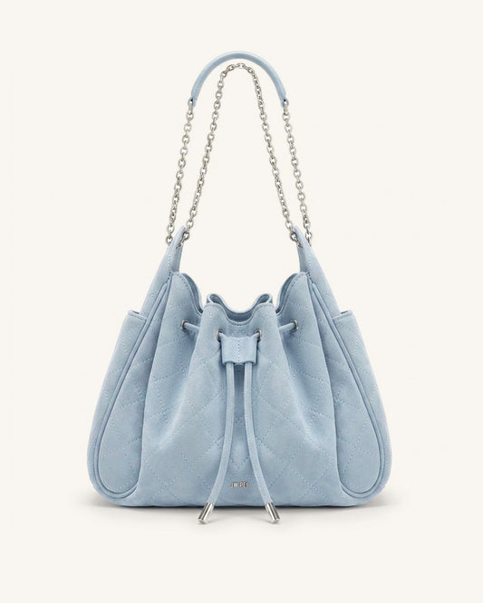Rowan Faux Suede Quilted Chain Bucket Bag - Blue