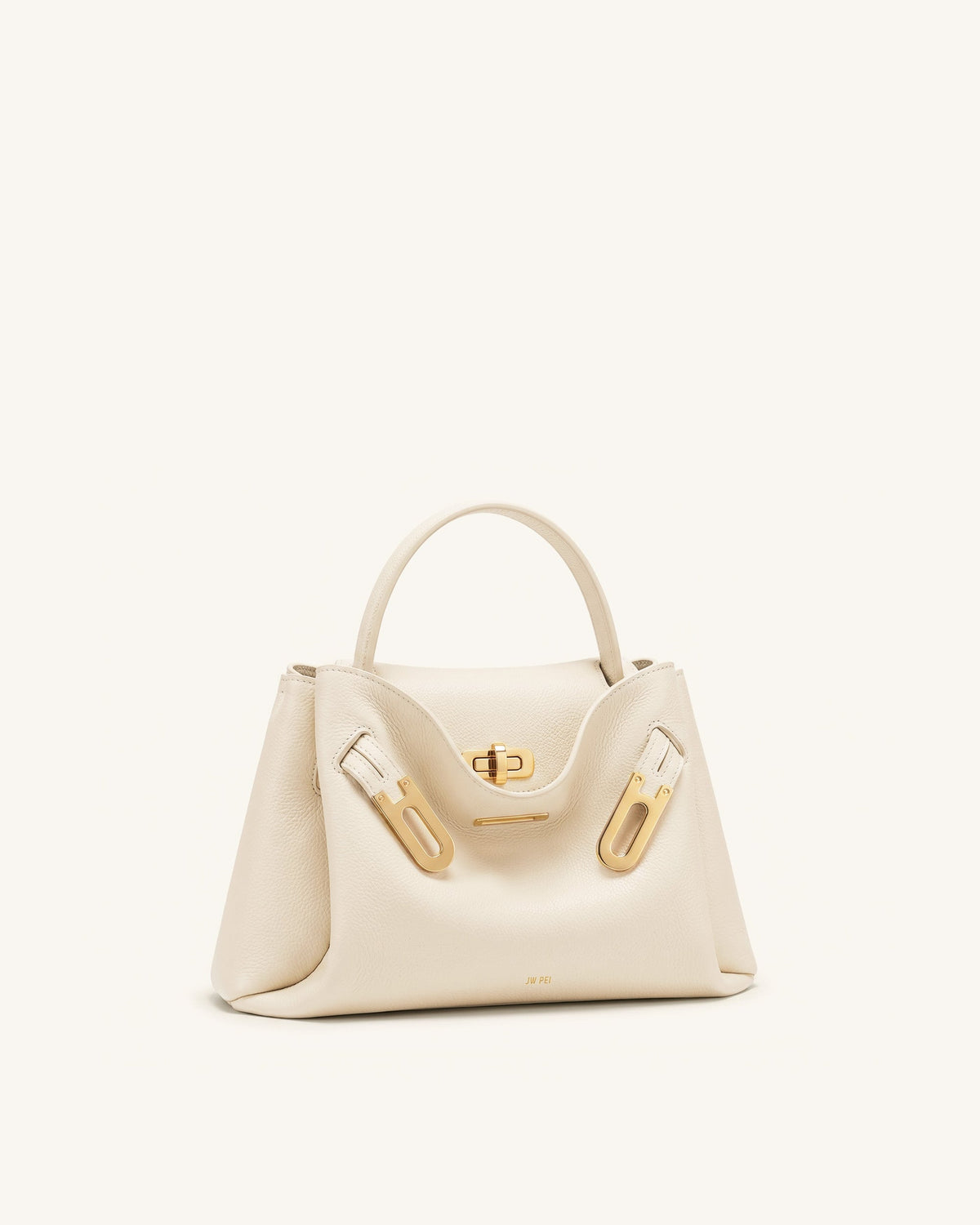 Rhea Small Pebbled Double Buckle Shoulder Bag - White