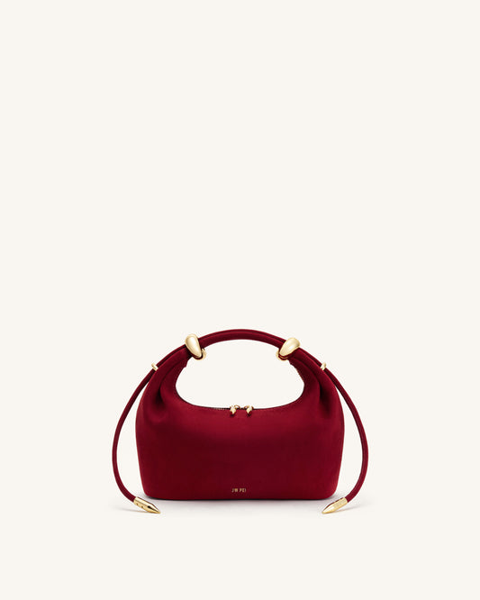 Ellie Faux Suede Metal Ring Embellished Top Handle Bag - Burgundy