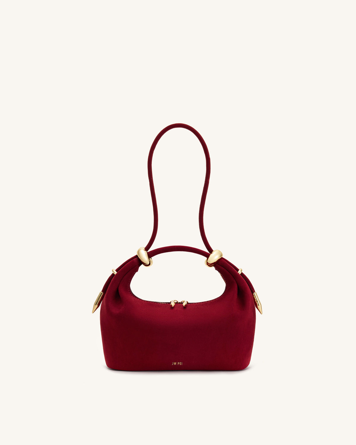 Ellie Faux Suede Metal Ring Embellished Top Handle Bag - Burgundy