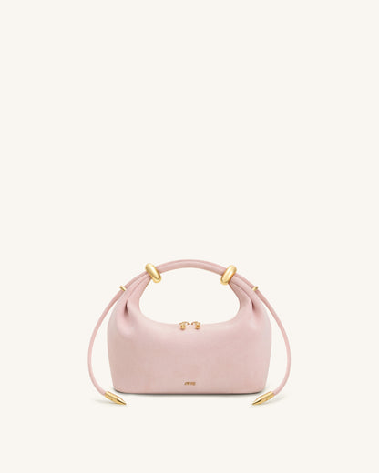 Ellie Faux Suede Metal Ring Embellished Top Handle Bag - Pink