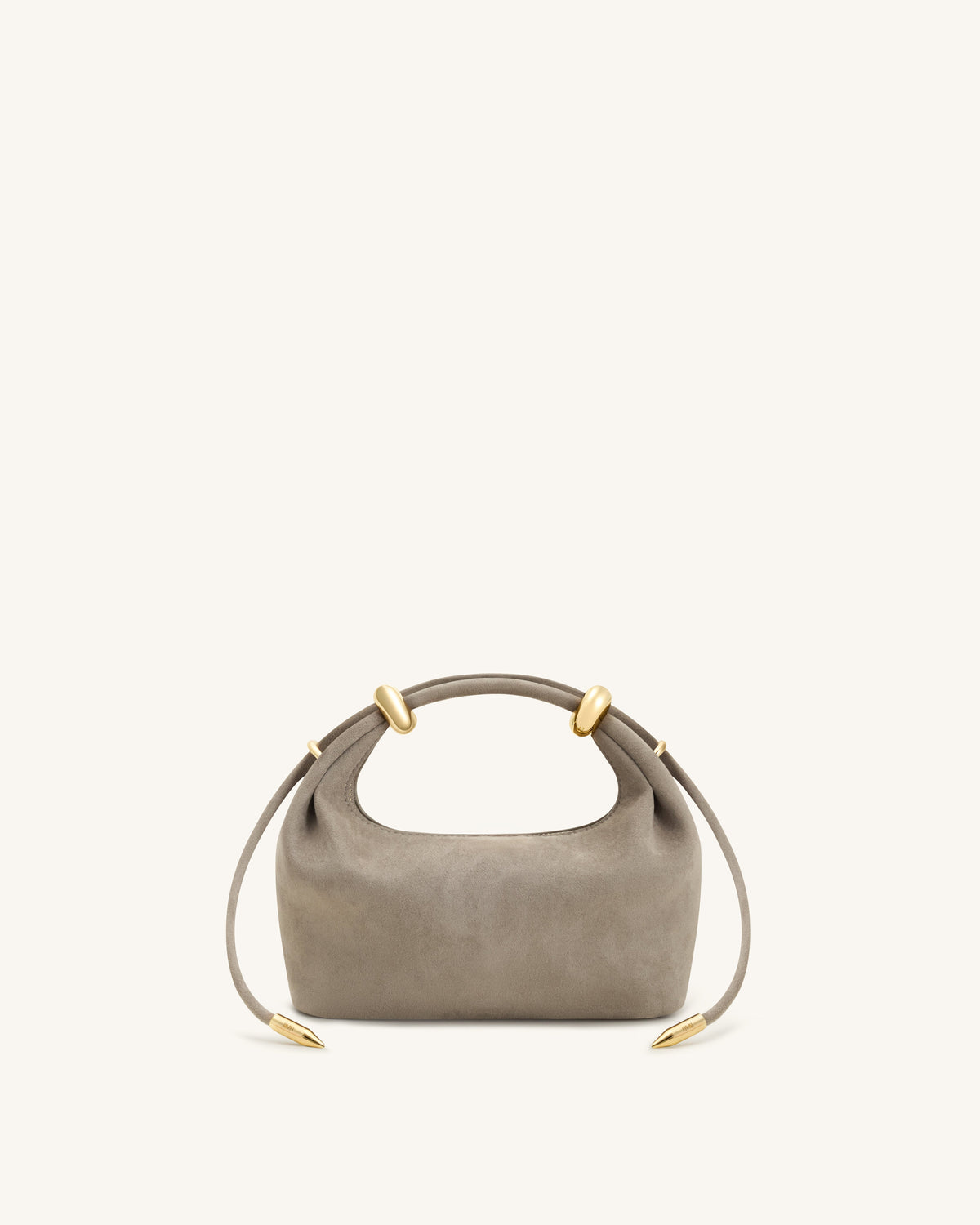 Ellie Faux Suede Metal Ring Embellished Top Handle Bag - Grey