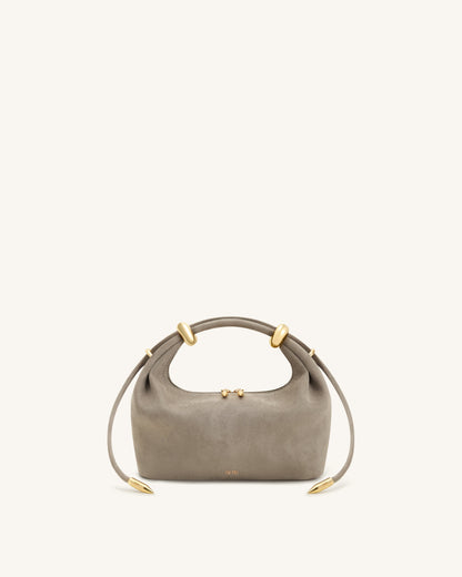 Ellie Faux Suede Metal Ring Embellished Top Handle Bag - Grey