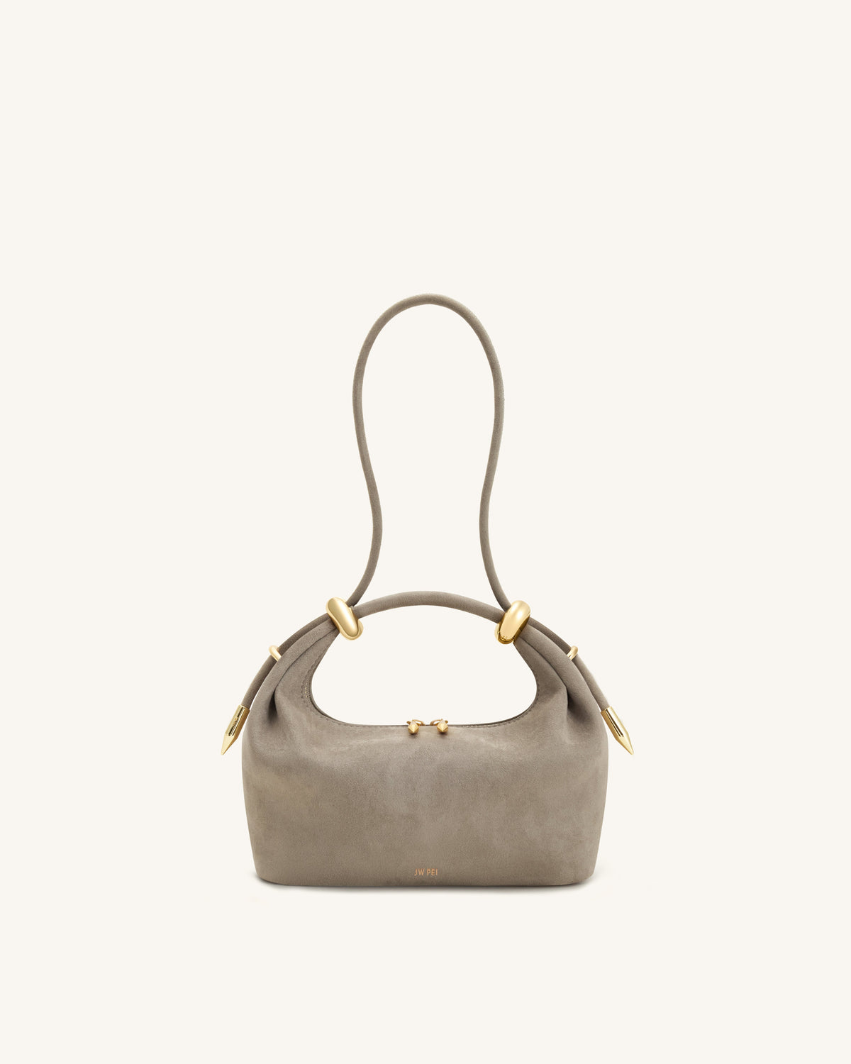 Ellie Faux Suede Metal Ring Embellished Top Handle Bag - Grey