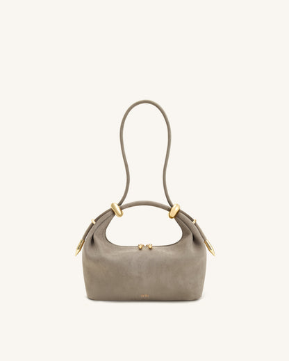 Ellie Faux Suede Metal Ring Embellished Top Handle Bag - Grey