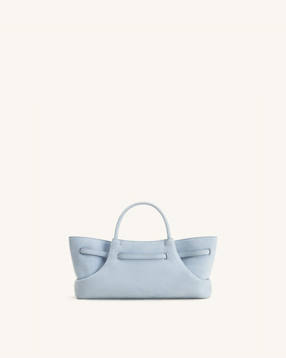 Maeve Dachshund Metal Charm Faux Suede Tote Bag - Blue