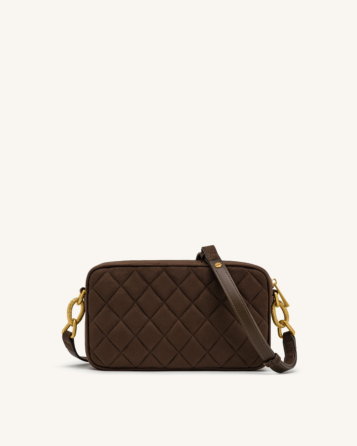Riley Faux Suede Dachshund Quilted Shoulder Bag - Dark Brown