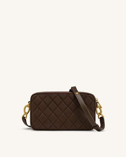 Riley Faux Suede Dachshund Quilted Shoulder Bag - Dark Brown