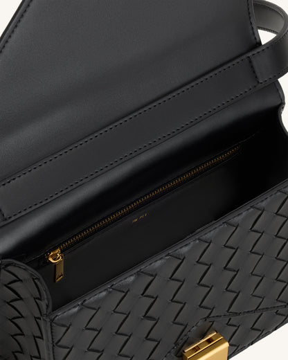 Clio Woven Textured Envelope Crossbody Bag - Black
