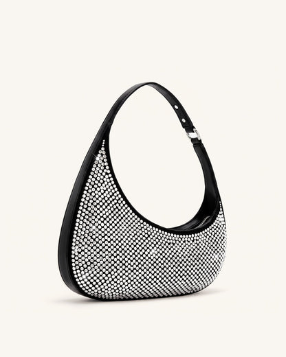Harlee Artificial Crystal Shoulder Bag - Black